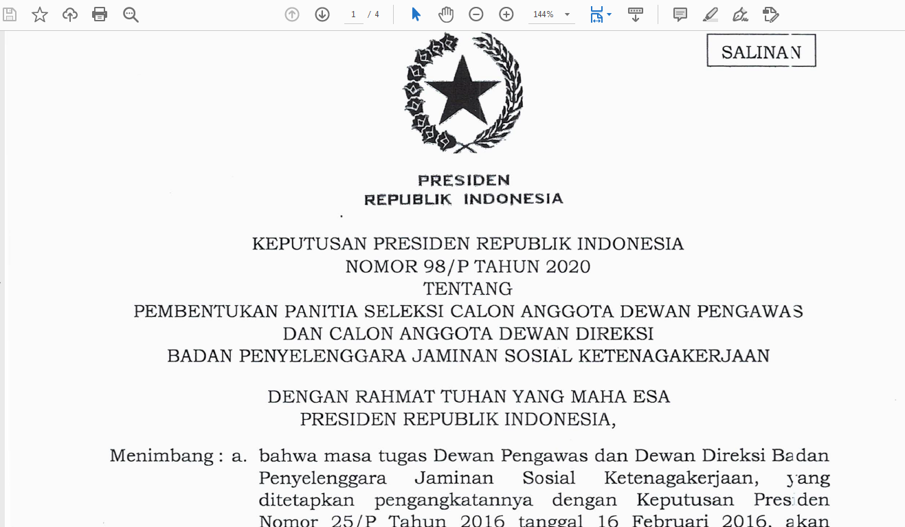 Pengumuman Panitia Seleksi Calon Anggota Dewan Pengawas dan Calon Anggota Dewan Direksi BPJS Ketenagakerjaan