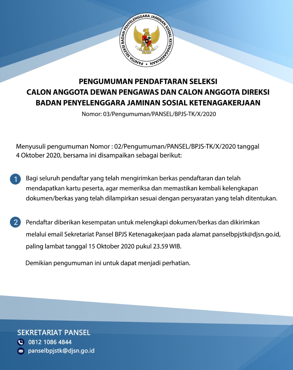PENGUMUMAN PANSEL BPJS KETENAGAKERJAAN