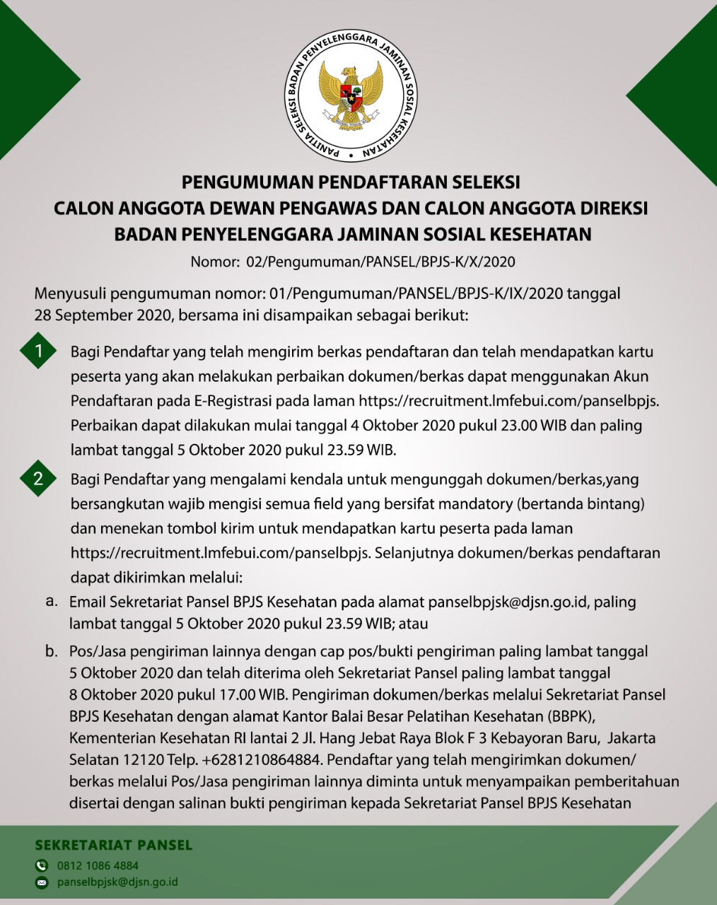 PENGUMUMAN PENDAFTARAN SELEKSI