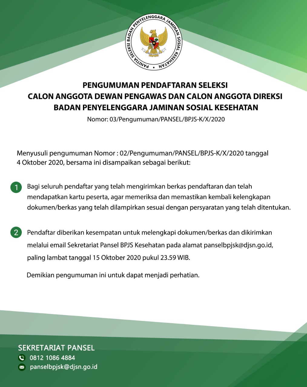 PENGUMUMAN PANSEL BPJS KESEHATAN
